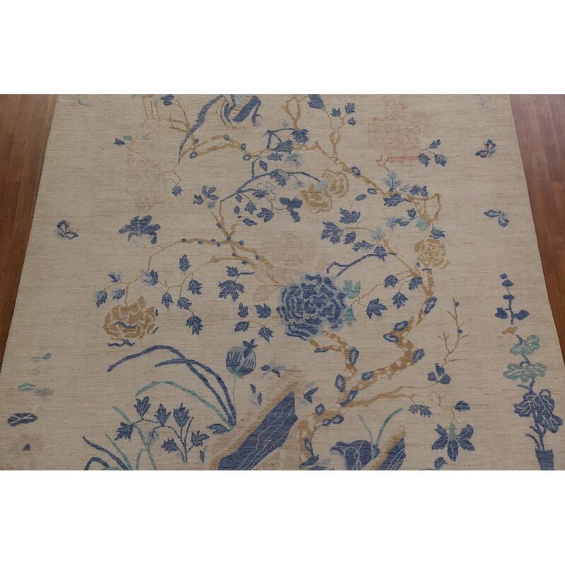 Hand Knotted Oriental 100% Wool Carpet Traditional Floral Beige & Ivories Art Deco Area Rug - 11' 8'' X 8' 11''