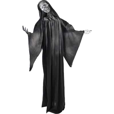 Haunted Hill Farm 63-In. Talking Reaper, Indoor/Outdoor Halloween Decoration, Flashing White Eyes, Poseable, Battery-Operated