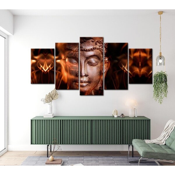 Spiritual Canvas Wall Art - The Great Buddha - 5 Pieces - Multi