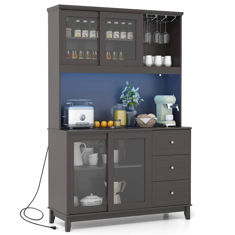 Gymax Kitchen Pantry Storage Cabinet Kitchen Hutch w/ LED lights &