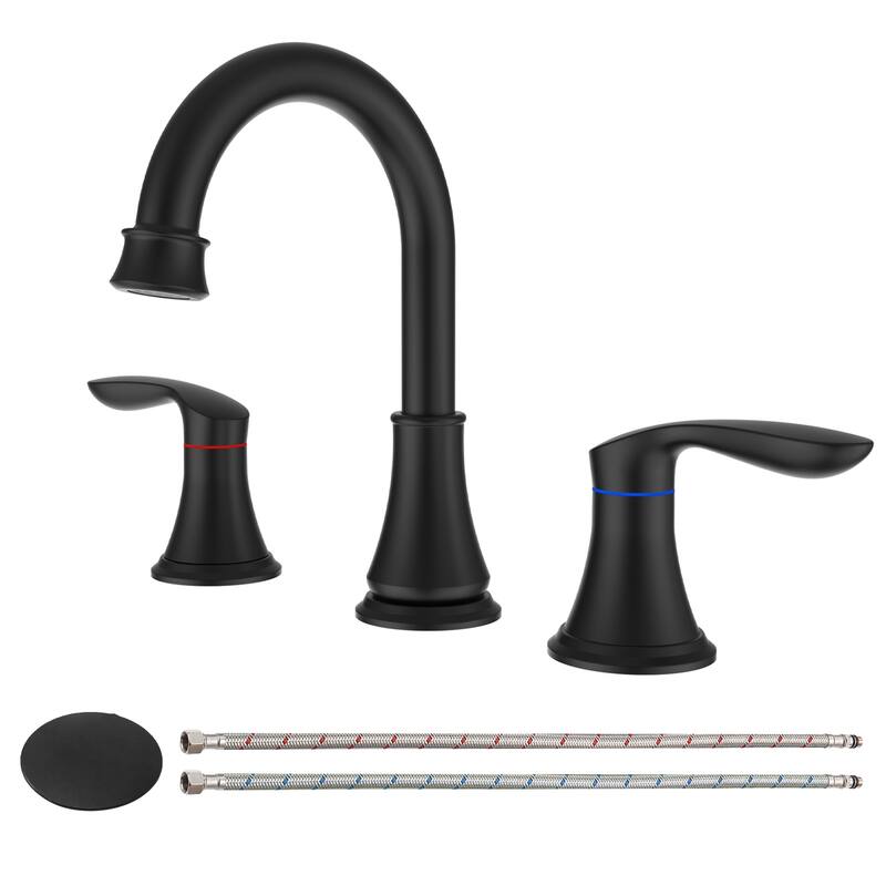 2 Handle 360 Degree Swivel Bathroom Sink Faucet with Pop up Drain Assembly and Water Supply Hose, Aerator, Anti Fingerprint