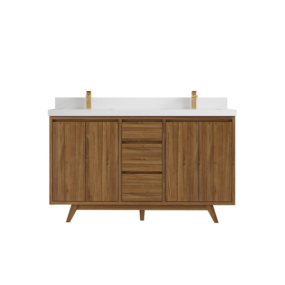 Willow Collections 60 in. W x 22 in. D Madison Teak Double Sink Bathroom Vanity with Countertop