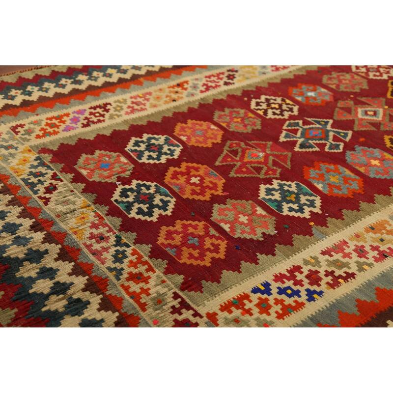 Red Kilim Qashqai Persian Vintage Area Rug Handmade Tribal Wool Carpet - 4'8"x 7'8"