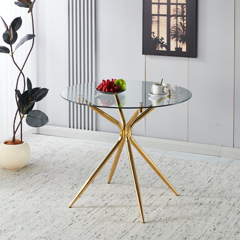 Dining Table With Chrome Metal Leg And Tempered Glass,Kitchen Table For Living Room,Chrome Color Metal Legs - Chrome