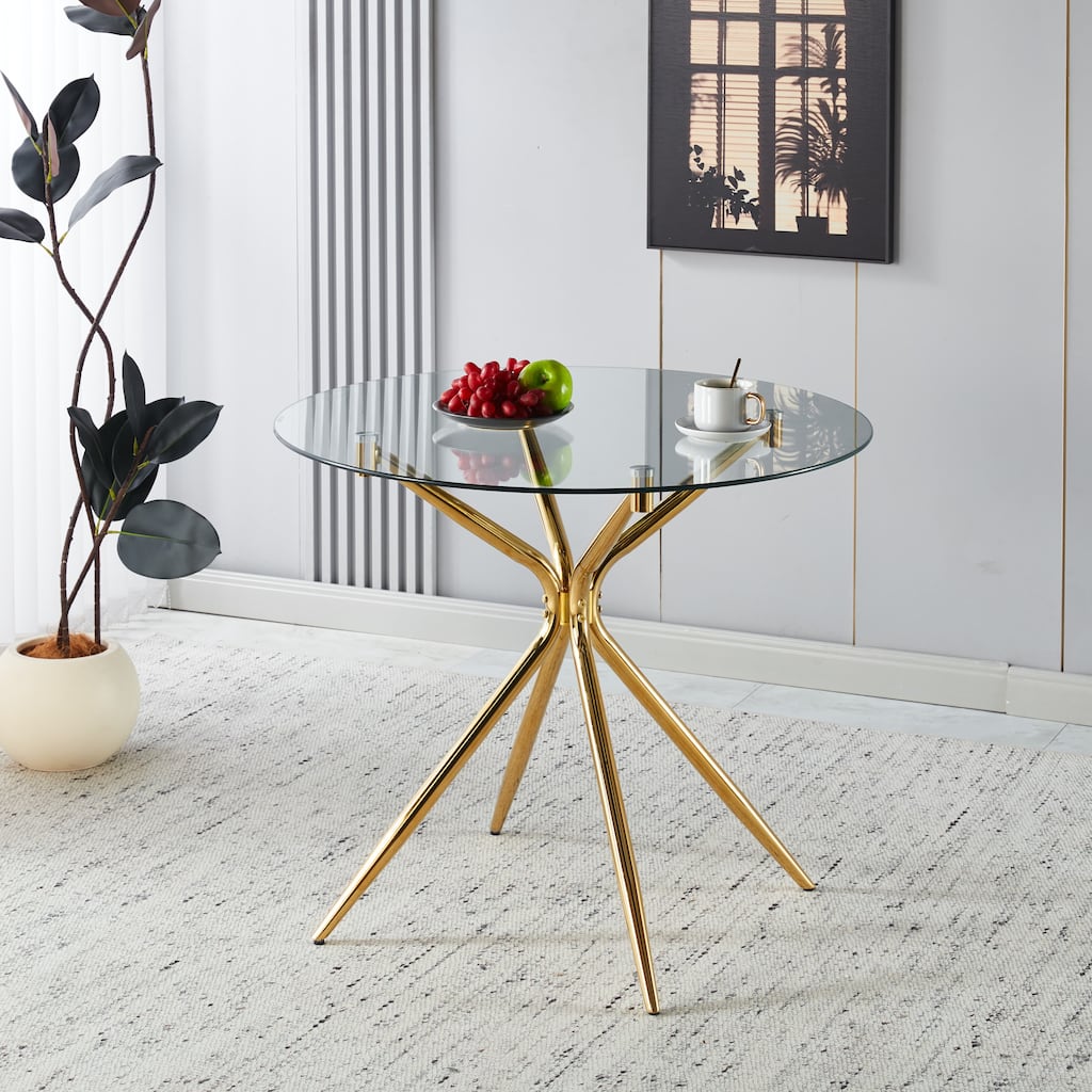Dining Table With Chrome Metal Leg And Tempered Glass,Kitchen Table For Living Room,Chrome Color Metal Legs
