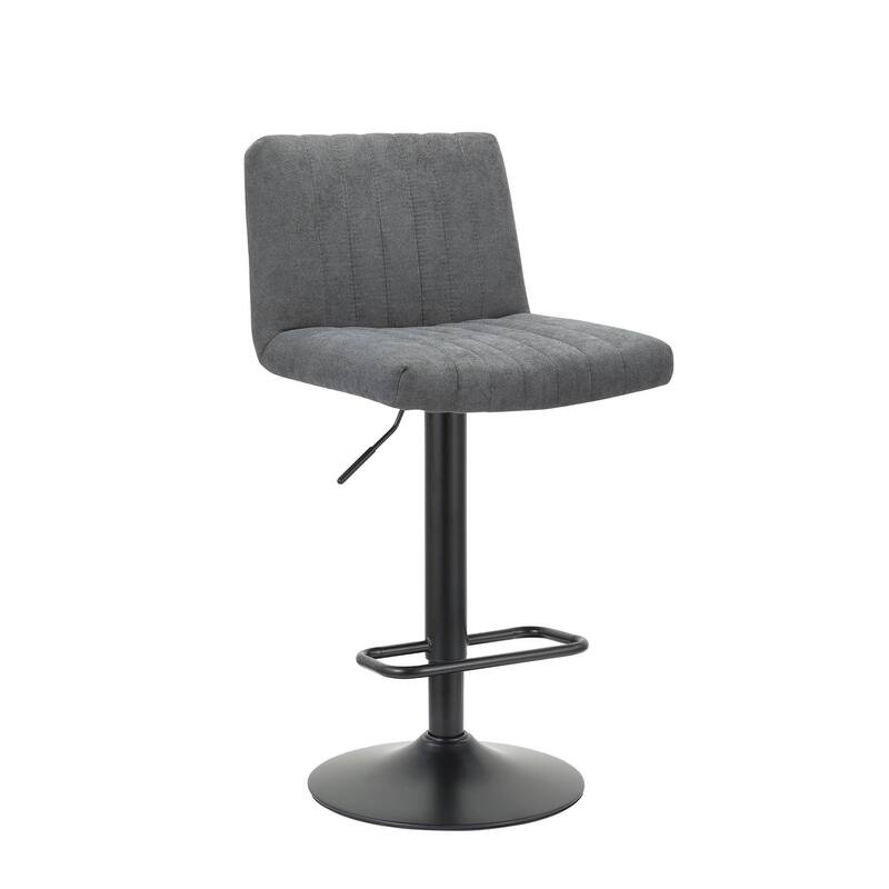 Set of Two Gray And Black Fabric And Metal Low Back Adjustable Height Bar Chairs