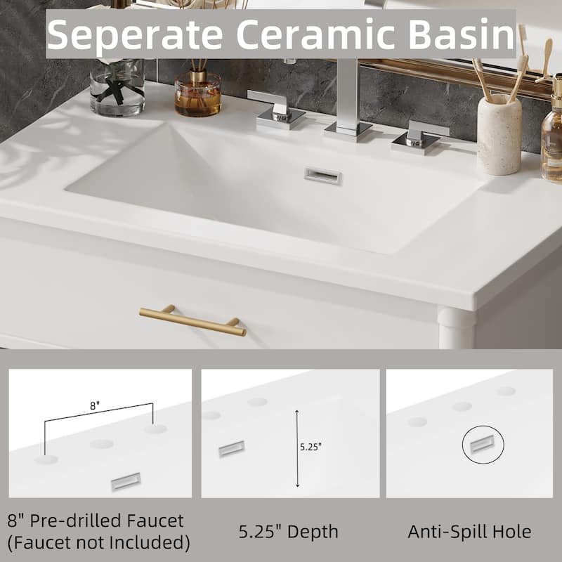 31" Bathroom Vanity with Sink Bathroom Cabinet with Soft Close Doors and Adjustable Shelf