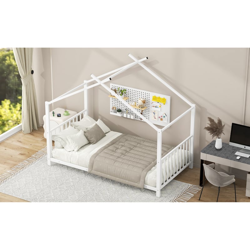 Twin Size Metal Platform Bed with Kids Playful Frame and Slat Support (350lbs Capacity)
