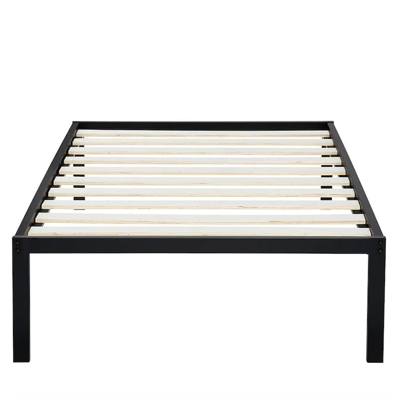 Twin Size Heavy Duty Metal Platform Bed Frame with Wooden Slats - Black