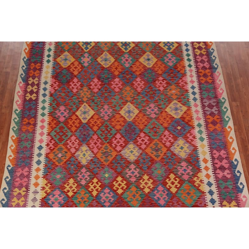 Kkilim Oriental Area Rug Hand-Woven Wool Carpet - 8'5"x 12'0"