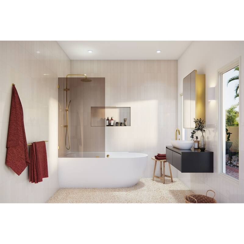 Glass Warehouse BTBF-34 Ursa 58-1/4" High x 34" Wide Shower Screen - Polished Brass