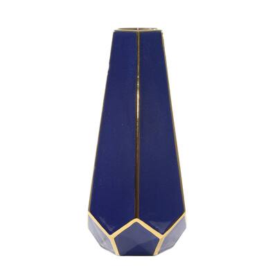 Ec, Blue, gold Faceted Vase 11" 11.0"H