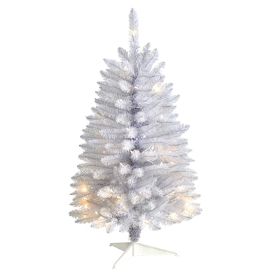 3ft. Slim White Artificial Christmas Tree with 50 Warm White LED Lights & 161 Branches - Compact Modern X-Mas Accent
