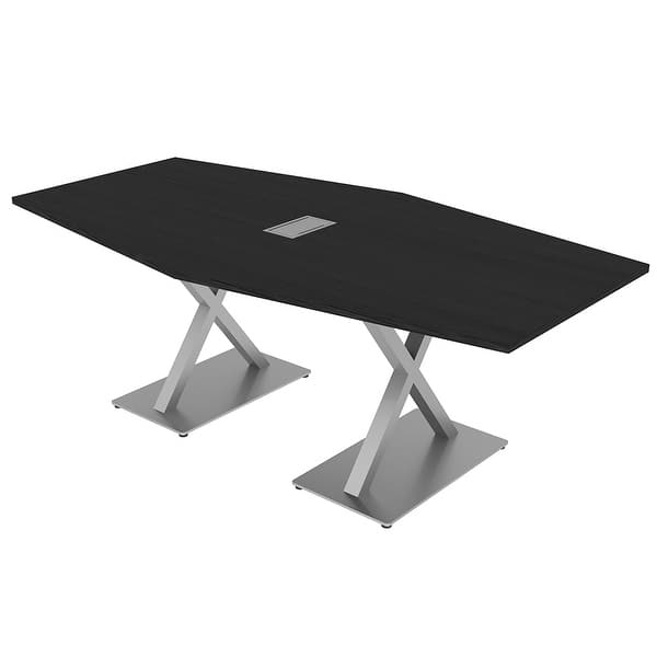 7 Foot Hexagon Shaped Conference Room Table With X Base Power And Data