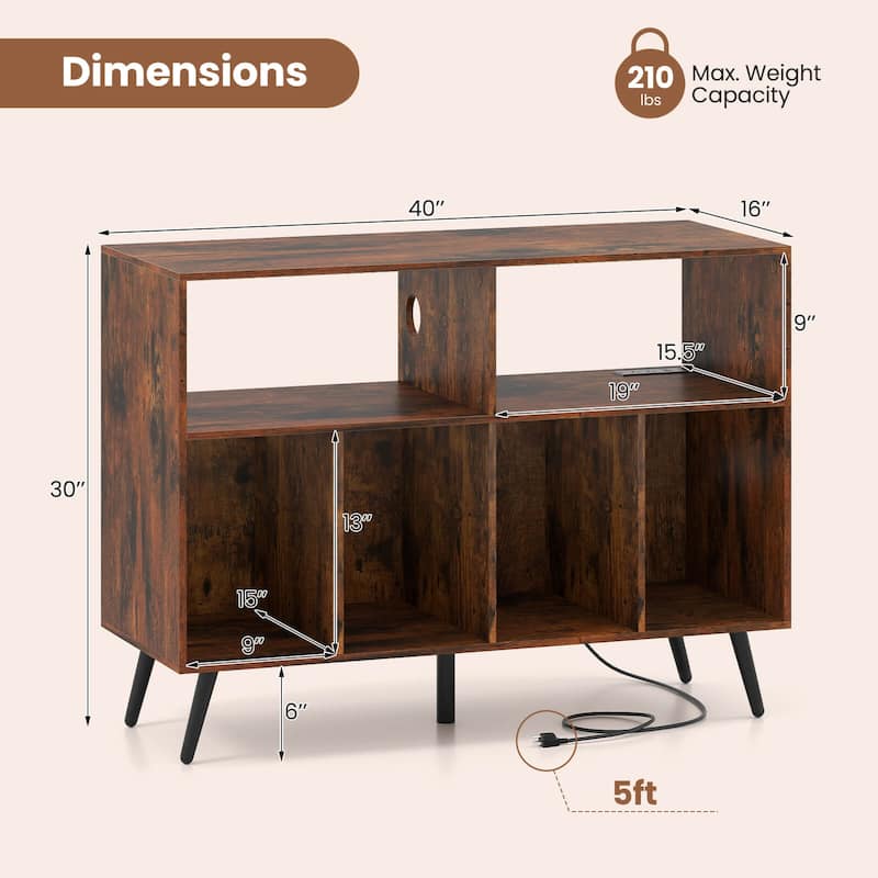 Costway Record Player Stand with Charging Station Open Shelves & - See Details