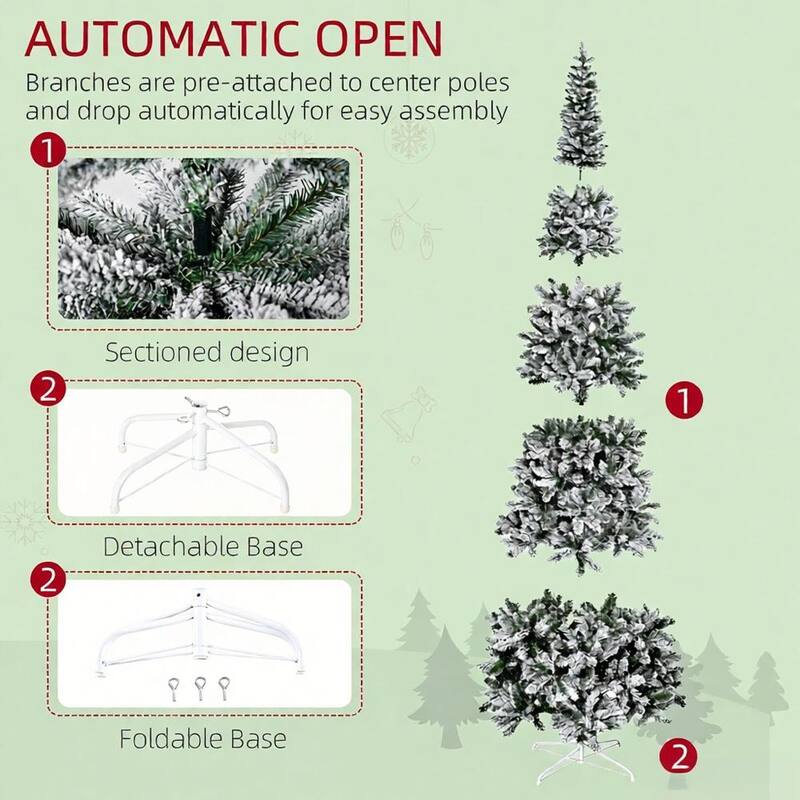 Artificial Christmas Tree,Snow-Flocked Slim Pine Artificial Christmas Tree with Realistic Branches and 1084 Tips - Green