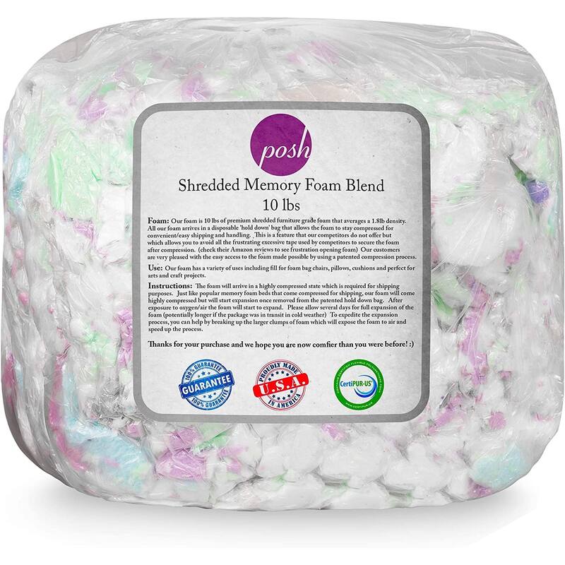 Posh Beanbags Refill Shredded Memory Foam, Refill for Foam Bean Bags - 10 LB Memory Foam