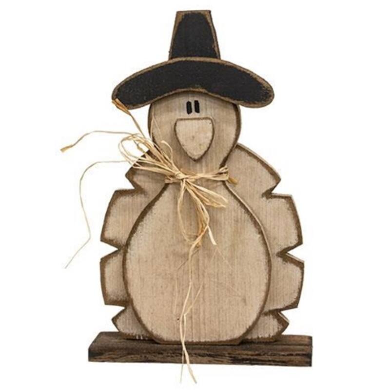 18.5" Primitive Turkey Fall Decoration with Black Hat and Raffia Tie Rustic Farmhouse Thanksgiving Decor