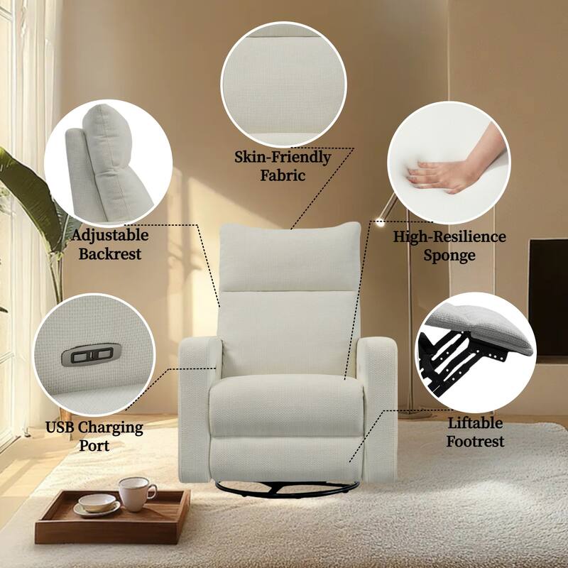 Olmas 33.5"W Power Swivel Glider Recliner with USB Charger Set Of 2