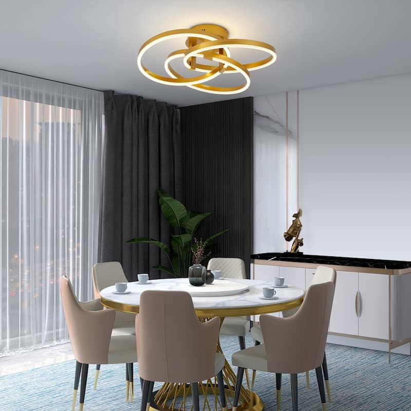 Black or Gold 22" Simple Geometric LED Semi Flush Mount, Nordic Futuristic Sci-fi Leds Ceiling Light - N/A