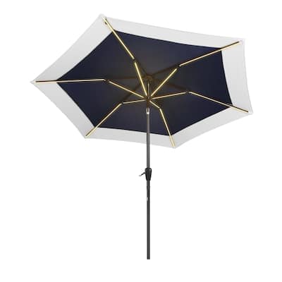 Sidney 9 ft. 2-Tone Solar LED Market Patio Umbrella with 12 LED Strip Lights, Auto-Tilt, Crank and UV Protection, by JONATHAN Y