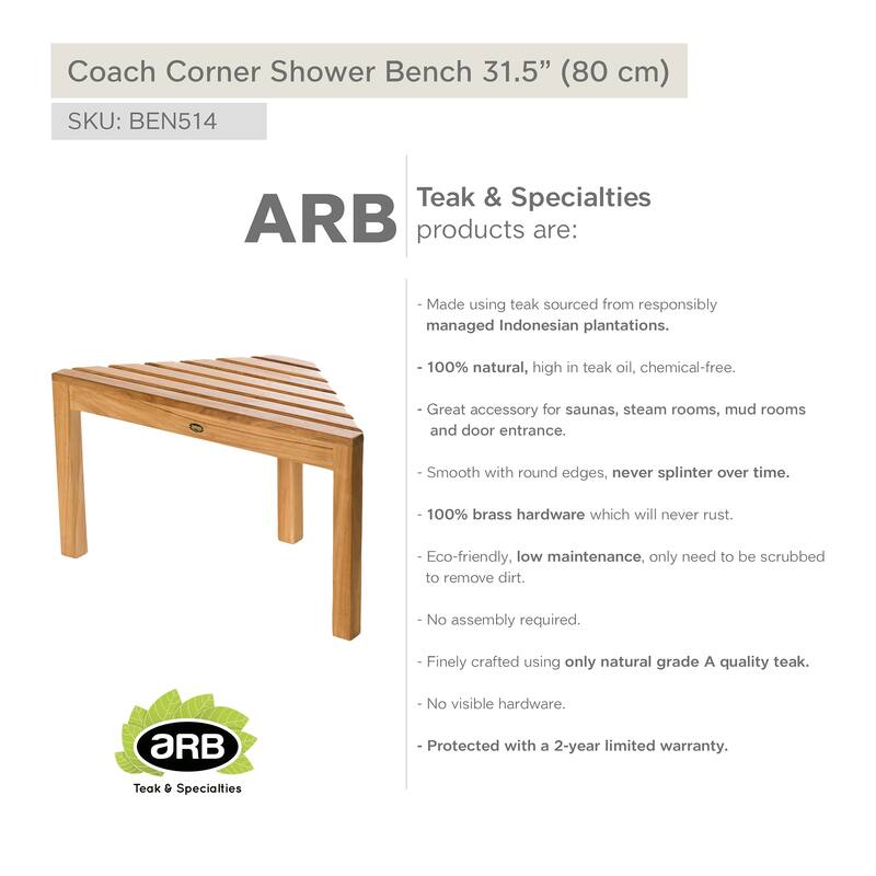Teak Shower Bench Coach corner 31.5" (80 cm)