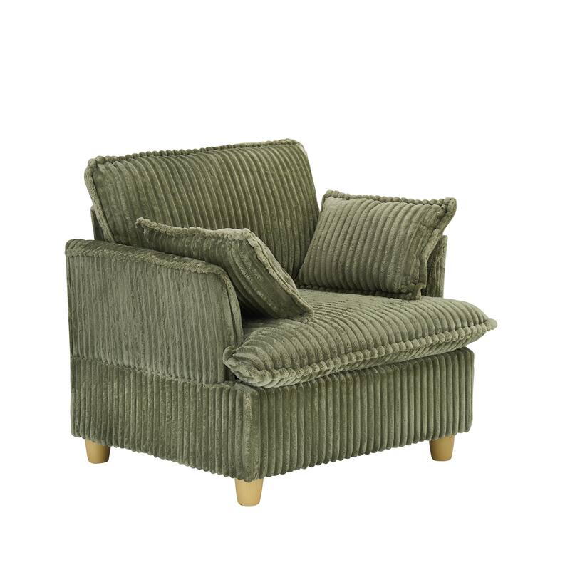Single Sofa with Ottoman, Comfy Corduroy Upholstered Armchair, Lounge Chair with Throw Pillows for Living Room, Balcony