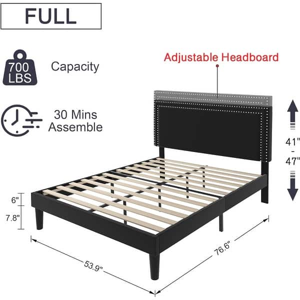 dimension image slide 19 of 30, VECELO Upholstered Bed Frames with Height Adjustable Headboard