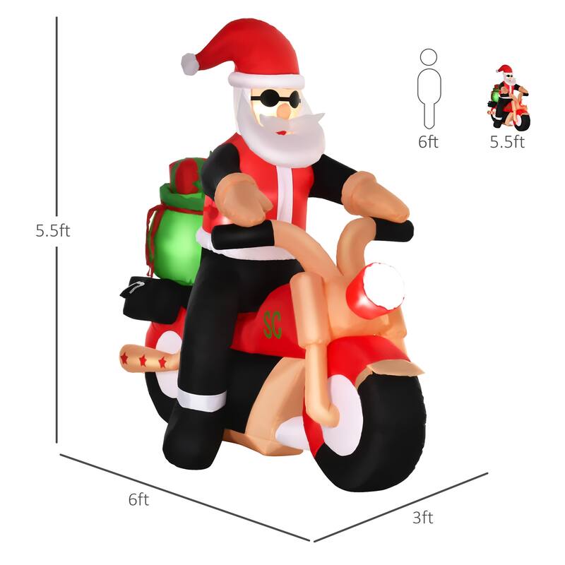 HOMCOM 5' Cool Motorcyclist Santa Inflatable Christmas Decoration, Small Outdoor Blow-Up Funny Christmas Decoration