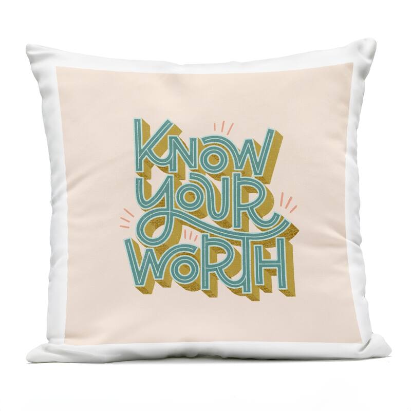 Stupell Know Your Worth Green on Beige Printed Outdoor Throw Pillow Design by Sarah Hickman - Accent - Polyester - Green - Single