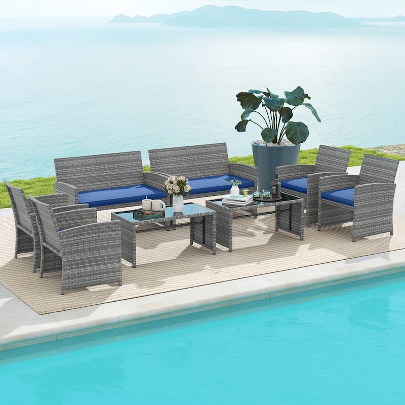 Gymax 8 Piece Patio Furniture Set Outdoor Wicker Conversation Set w/