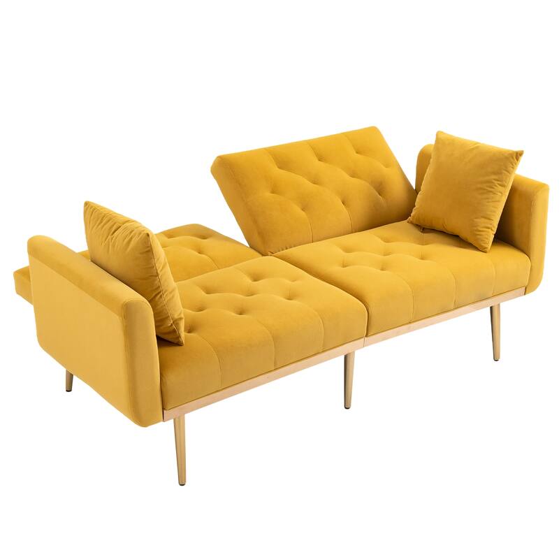 65.35" Velvet Futon Sofa Bed with Adjustable Backrest