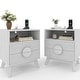 preview thumbnail 9 of 23, Fluted Nightstand with Charging Station, Modern 19.6in Wide End Table Wood Bedside Table with 2 Drawers for Bedroom White - 2pcs