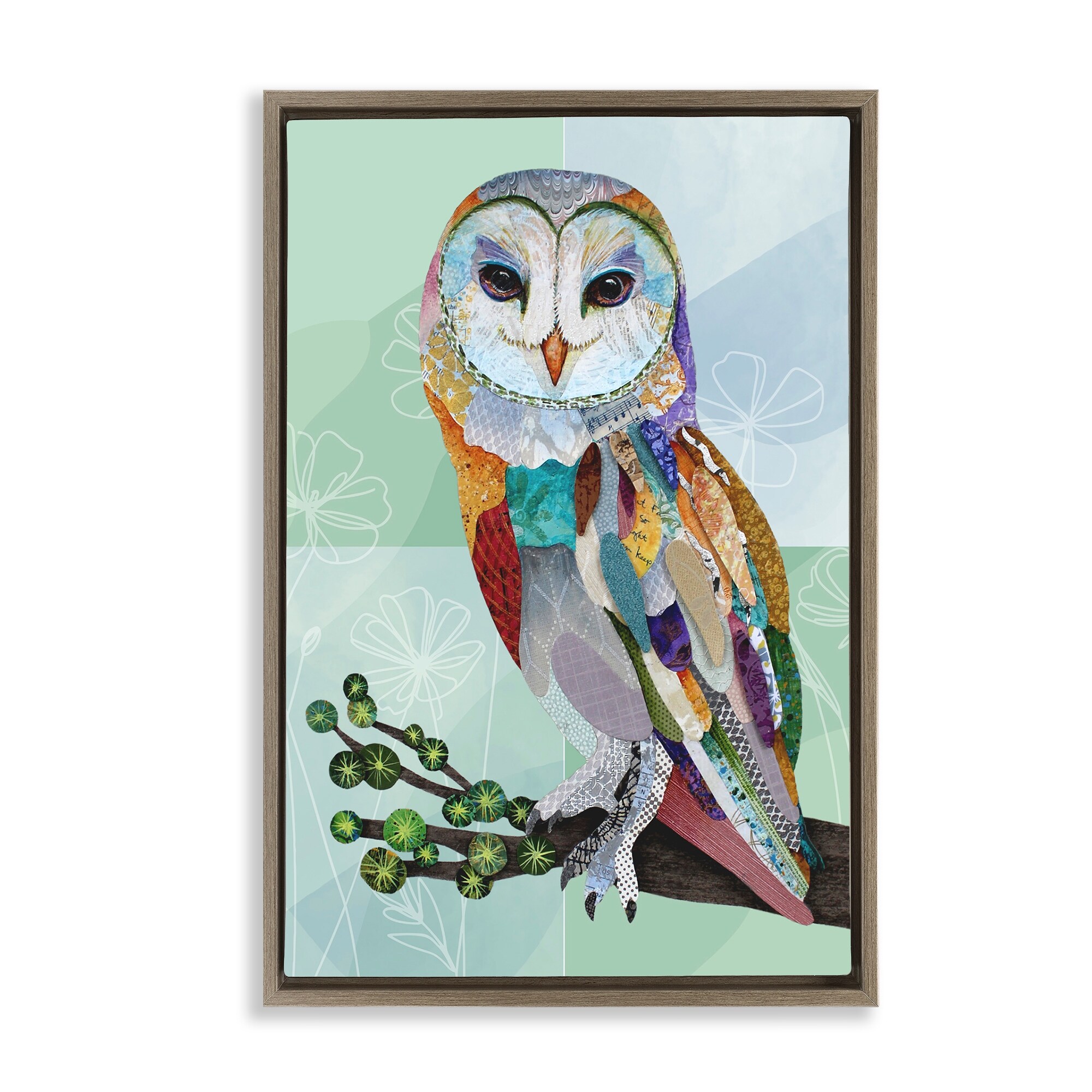 Stupell Barn Owl with Boho Pattern Framed Floater Canvas Wall Art Design By Lisa Morales
