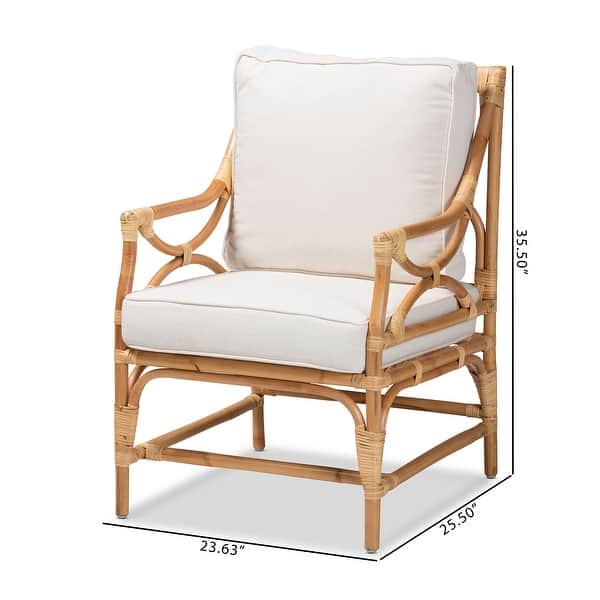 Brandon Bohemian styled Upholstered Rattan Armchair-White/Natural