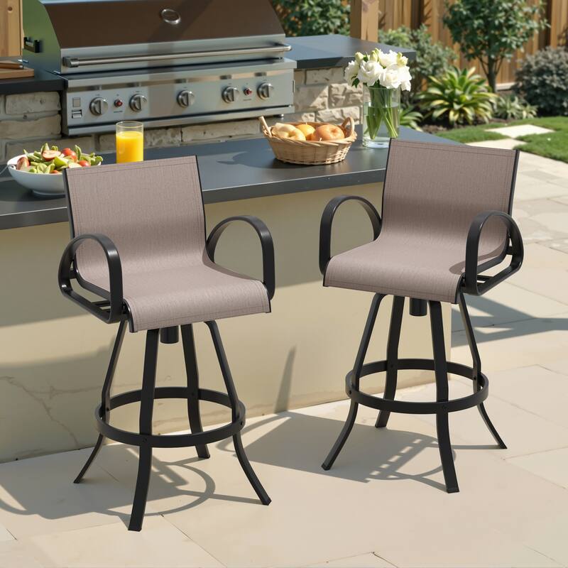 Crestlive Products Outdoor Patio All-weather Aluminum Swivel Bar Stools Sunbrella - Augustine Ashe - 2PC