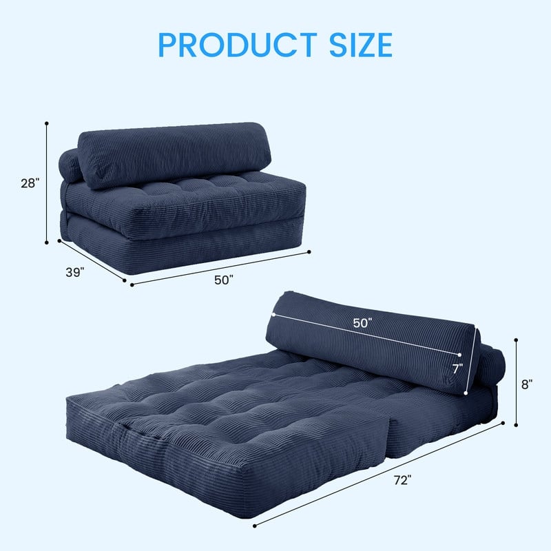 Mixoy W32''/W50'' Corded Velvet Fabric Folding Floor Lazy Futon Sofa Bed