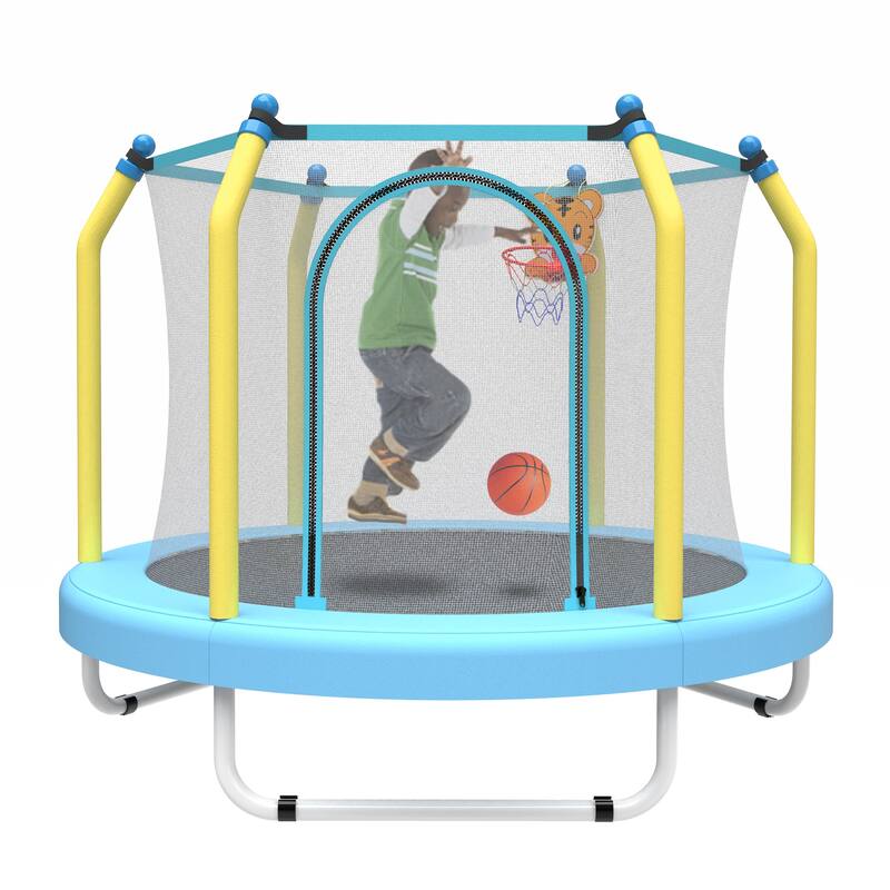 55-inch Trampoline for Kids Indoor Outdoor Small Toddler Trampoline with Basketball Hoop