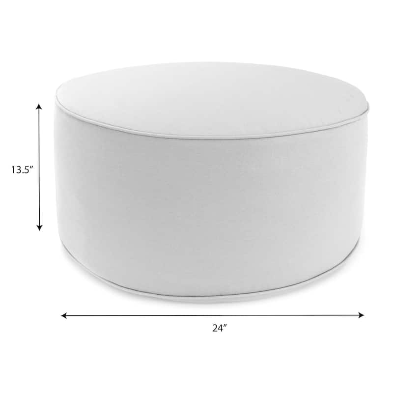 24" Round Blue Damask Round Outdoor Pouf Ottoman with Welt - 24"D x 13.5" H - Fiorella Baltic