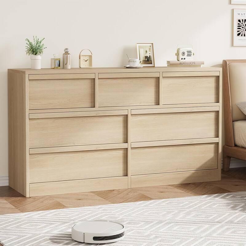 Modern Double Dresser Organizer with Large Storage, Wooden Chest of Drawers