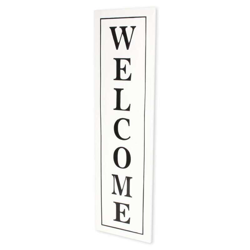 HomeRoots 39" X 11" White and Black Welcome Metal Wall Decor