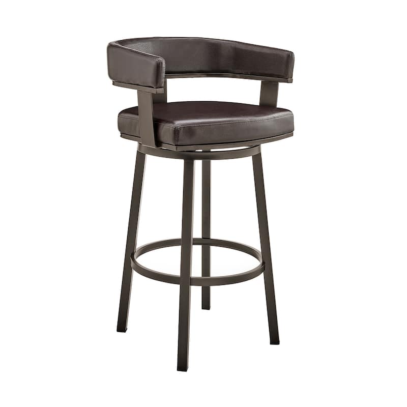 38”H Chocolate Faux Leather Swivel Bar Stool with Iron Frame and Low Back for Kitchen Seating - 38" H x 22" W x 20" D - Chocolate