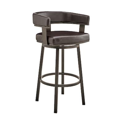38”H Chocolate Faux Leather Swivel Bar Stool with Iron Frame and Low Back for Kitchen Seating - 38" H x 22" W x 20" D