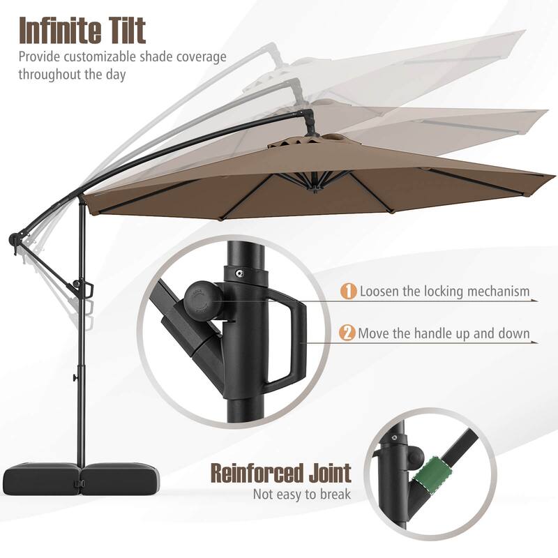 Costway 10 FT Offset Hanging Umbrella with Base Patio Cantilever