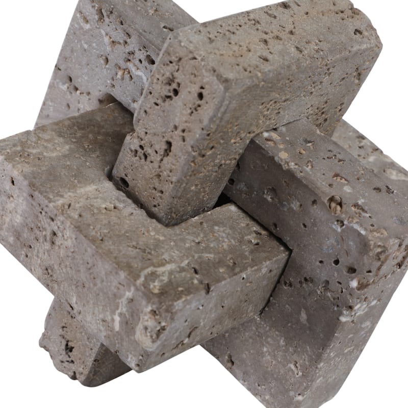 Stone Metal Decorative Object Interlocking Block Geometric Sculpture
