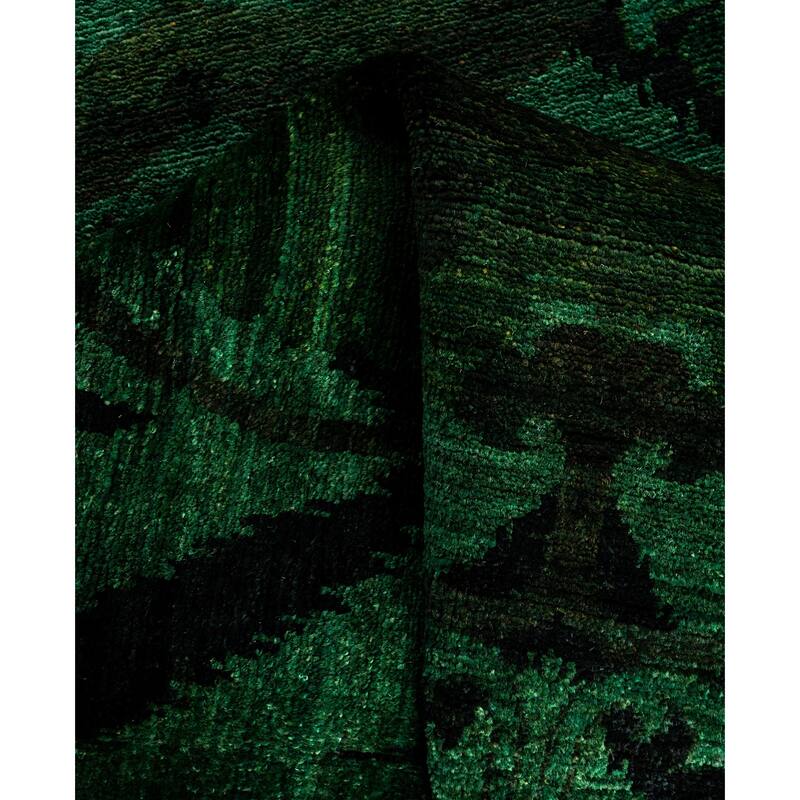 Overdyed One-of-a-Kind Hand-Knotted Runner Rug - Green - 3' 0" x 17' 6"