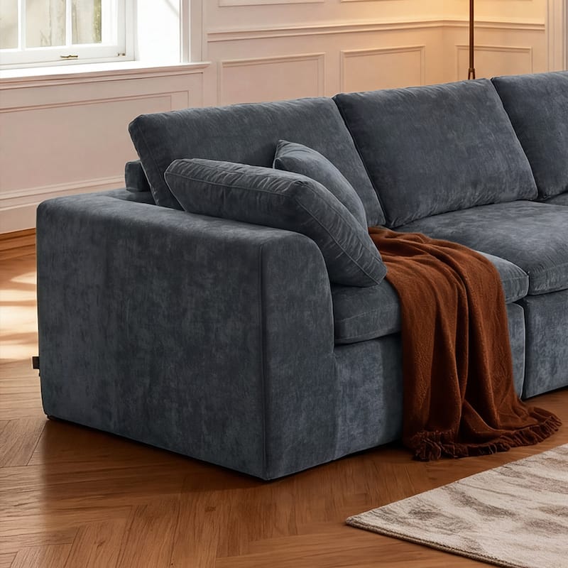 L-Shaped Chenille Sectional Sofa with Chaise Lounge, Living Room Modular Leisure Couch Chenille Sleeper Sofa