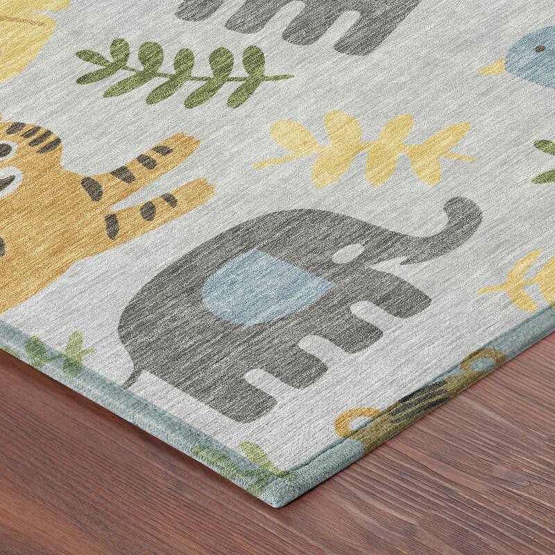 Machine Washable Indoor/ Outdoor Whimsy Safari Animals Chantille Rug
