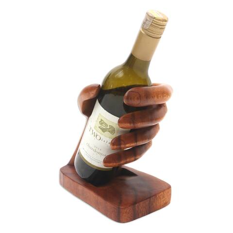 Novica Handmade Lend A Hand Wood Wine Holder