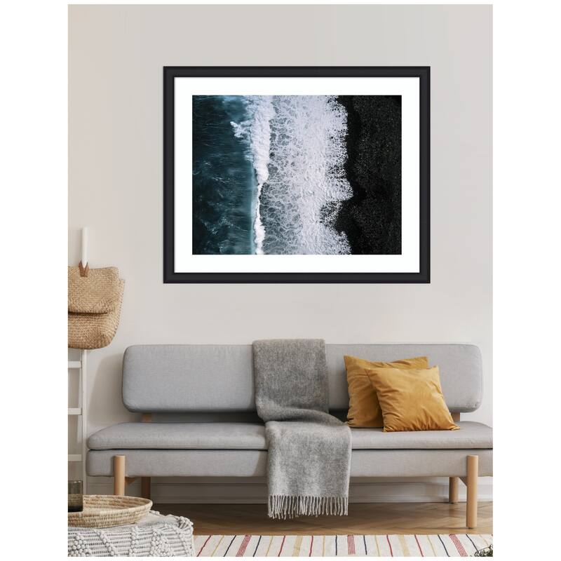 Kate and Laurel Framed Art Ocean Waves on the Black Beach in Iceland by Michael Schauer